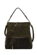 Kadın Haki Uzun Askılı Süet Omuz Çantası | Derimod Kadın Haki Uzun Askılı Süet Omuz Çantası | Derimod