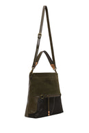 Kadın Haki Uzun Askılı Süet Omuz Çantası | Derimod Kadın Haki Uzun Askılı Süet Omuz Çantası | Derimod