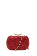 Women's Burgundy Long Chain Strap Mini Knitted Clutch Bag | Derimod Women's Burgundy Long Chain Strap Mini Knitted Clutch Bag | Derimod