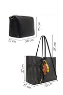 Kadın Siyah Aksesuarlı Baskılı Omuz Çantası | Derimod Kadın Siyah Aksesuarlı Baskılı Omuz Çantası | Derimod