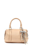 Women's Beige Long Strap Charm Mini Shoulder Bag | Derimod Women's Beige Long Strap Charm Mini Shoulder Bag | Derimod