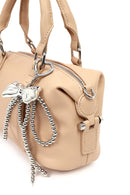 Women's Beige Long Strap Charm Mini Shoulder Bag | Derimod Women's Beige Long Strap Charm Mini Shoulder Bag | Derimod