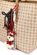 Women's Beige Printed Charm Shoulder Bag | Derimod Women's Beige Printed Charm Shoulder Bag | Derimod