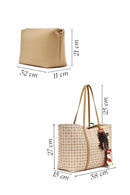 Women's Beige Printed Charm Shoulder Bag | Derimod Women's Beige Printed Charm Shoulder Bag | Derimod