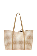 Women's Beige Printed Charm Shoulder Bag | Derimod Women's Beige Printed Charm Shoulder Bag | Derimod