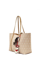 Women's Beige Printed Charm Shoulder Bag | Derimod Women's Beige Printed Charm Shoulder Bag | Derimod
