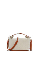 Woman Beige Long Strap Denim Mini Crossbody Bag | Derimod Woman Beige Long Strap Denim Mini Crossbody Bag | Derimod