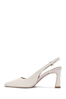 Women's Cream Buckled Ankle Slingback Heeled Leather Shoes | Derimod Women's Cream Buckled Ankle Slingback Heeled Leather Shoes | Derimod