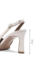 Women's Cream Buckled Ankle Slingback Heeled Leather Shoes | Derimod Women's Cream Buckled Ankle Slingback Heeled Leather Shoes | Derimod