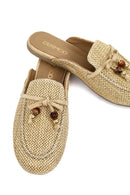 Kadın Bej Püsküllü Hasır Terlik | Derimod Kadın Bej Püsküllü Hasır Terlik | Derimod