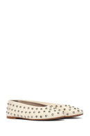 Kadın Krem Taşlı Deri Babet | Derimod Kadın Krem Taşlı Deri Babet | Derimod