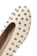 Kadın Krem Taşlı Deri Babet | Derimod Kadın Krem Taşlı Deri Babet | Derimod