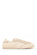 Woman Beige Lace-Up Leather Sneakers | Derimod Woman Beige Lace-Up Leather Sneakers | Derimod