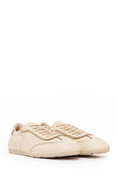Woman Beige Lace-Up Leather Sneakers | Derimod Woman Beige Lace-Up Leather Sneakers | Derimod