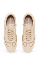 Woman Beige Lace-Up Leather Sneakers | Derimod Woman Beige Lace-Up Leather Sneakers | Derimod