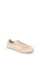 Woman Beige Lace-Up Leather Sneakers | Derimod Woman Beige Lace-Up Leather Sneakers | Derimod