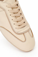 Woman Beige Lace-Up Leather Sneakers | Derimod Woman Beige Lace-Up Leather Sneakers | Derimod