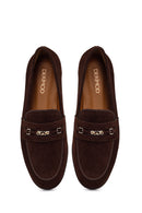 Kadın Kahverengi Tokalı Süet Deri Maskülen Loafer | Derimod Kadın Kahverengi Tokalı Süet Deri Maskülen Loafer | Derimod