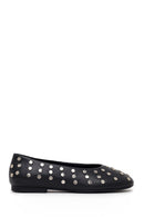 Woman Black Studded Leather Ballet Flat | Derimod Woman Black Studded Leather Ballet Flat | Derimod