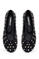 Woman Black Studded Leather Ballet Flat | Derimod Woman Black Studded Leather Ballet Flat | Derimod