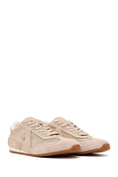 Women's Mink Lace-Up Suede Leather Sneakers | Derimod Women's Mink Lace-Up Suede Leather Sneakers | Derimod
