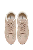 Women's Mink Lace-Up Suede Leather Sneakers | Derimod Women's Mink Lace-Up Suede Leather Sneakers | Derimod