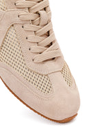 Women's Mink Lace-Up Suede Leather Sneakers | Derimod Women's Mink Lace-Up Suede Leather Sneakers | Derimod