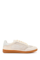 Women's Beige Lace-Up Mesh Suede Leather Sneaker | Derimod Women's Beige Lace-Up Mesh Suede Leather Sneaker | Derimod