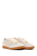 Women's Beige Lace-Up Mesh Suede Leather Sneaker | Derimod Women's Beige Lace-Up Mesh Suede Leather Sneaker | Derimod