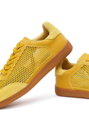Kadın Sarı Bağcıklı Fileli Süet Deri Sneaker | Derimod Kadın Sarı Bağcıklı Fileli Süet Deri Sneaker | Derimod