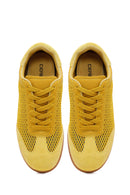 Women's Yellow Lace-Up Mesh Suede Leather Sneaker | Derimod Women's Yellow Lace-Up Mesh Suede Leather Sneaker | Derimod