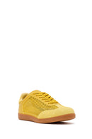 Women's Yellow Lace-Up Mesh Suede Leather Sneaker | Derimod Women's Yellow Lace-Up Mesh Suede Leather Sneaker | Derimod