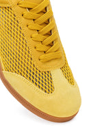 Women's Yellow Lace-Up Mesh Suede Leather Sneaker | Derimod Women's Yellow Lace-Up Mesh Suede Leather Sneaker | Derimod