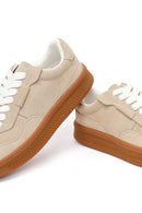 Kadın Bej Bağcıklı Kalın Tabanlı Süet Deri Sneaker | Derimod Kadın Bej Bağcıklı Kalın Tabanlı Süet Deri Sneaker | Derimod