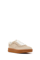 Woman Beige Lace-Up Chunky-Soled Suede Leather Sneakers | Derimod Woman Beige Lace-Up Chunky-Soled Suede Leather Sneakers | Derimod