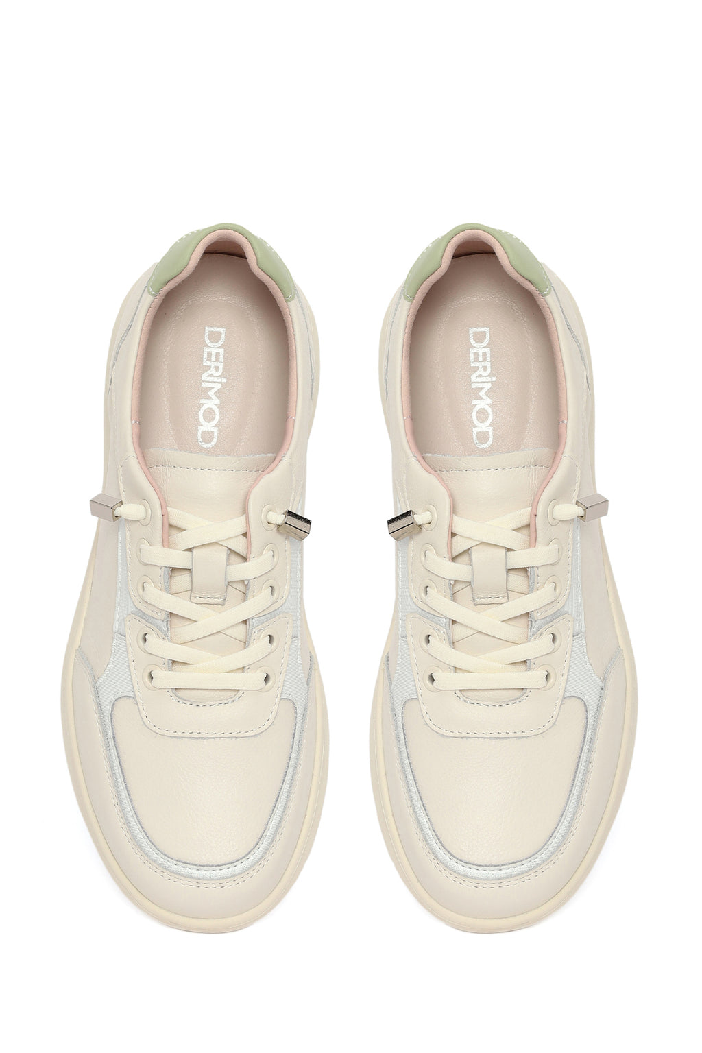 Kadın Bej Bağcıklı Deri Sneaker