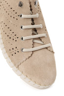 Woman Beige Lace-Up Suede Leather Comfort Shoes | Derimod Woman Beige Lace-Up Suede Leather Comfort Shoes | Derimod