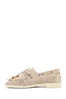 Woman Beige Tasseled Suede Leather Loafer | Derimod Woman Beige Tasseled Suede Leather Loafer | Derimod