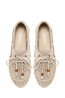 Woman Beige Tasseled Suede Leather Loafer | Derimod Woman Beige Tasseled Suede Leather Loafer | Derimod