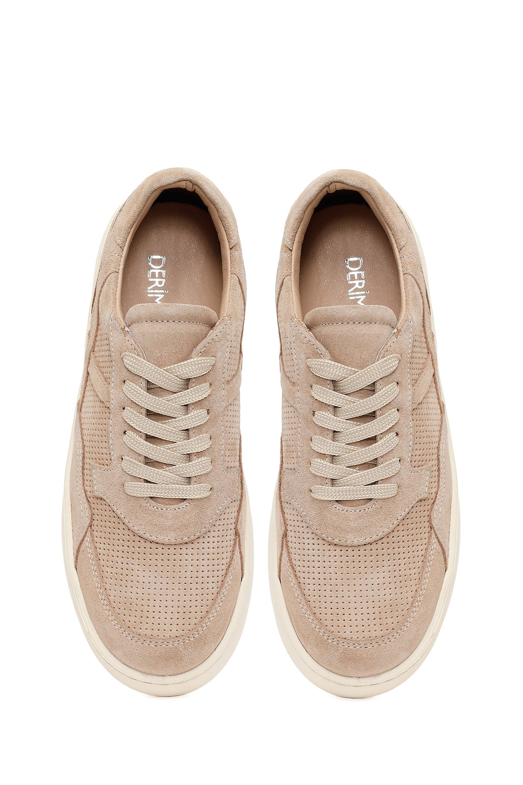 Kadın Bej Bağcıklı Kalın Tabanlı Süet Deri Sneaker