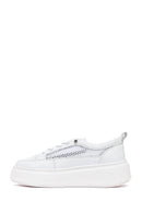 Woman White Lace-Up Thick-Soled Leather Sneaker | Derimod Woman White Lace-Up Thick-Soled Leather Sneaker | Derimod