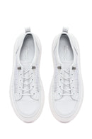 Woman White Lace-Up Thick-Soled Leather Sneaker | Derimod Woman White Lace-Up Thick-Soled Leather Sneaker | Derimod