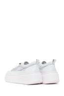 Woman White Lace-Up Thick-Soled Leather Sneaker | Derimod Woman White Lace-Up Thick-Soled Leather Sneaker | Derimod