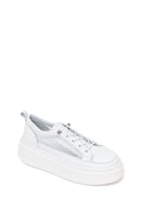 Woman White Lace-Up Thick-Soled Leather Sneaker | Derimod Woman White Lace-Up Thick-Soled Leather Sneaker | Derimod