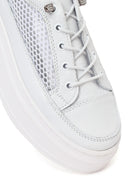 Woman White Lace-Up Thick-Soled Leather Sneaker | Derimod Woman White Lace-Up Thick-Soled Leather Sneaker | Derimod