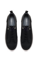 Woman Black Lace-Up Thick-Soled Leather Sneaker | Derimod Woman Black Lace-Up Thick-Soled Leather Sneaker | Derimod
