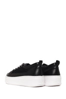 Woman Black Lace-Up Thick-Soled Leather Sneaker | Derimod Woman Black Lace-Up Thick-Soled Leather Sneaker | Derimod