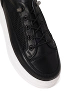 Woman Black Lace-Up Thick-Soled Leather Sneaker | Derimod Woman Black Lace-Up Thick-Soled Leather Sneaker | Derimod