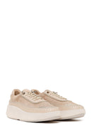 Woman Beige Lace-Up Thick-Soled Leather Sneaker | Derimod Woman Beige Lace-Up Thick-Soled Leather Sneaker | Derimod
