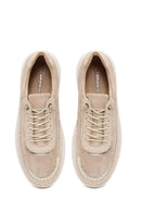 Woman Beige Lace-Up Thick-Soled Leather Sneaker | Derimod Woman Beige Lace-Up Thick-Soled Leather Sneaker | Derimod